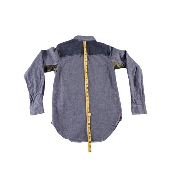 izzue Camo Pocket Denim Patchwork Shirt IZ-X04-ARMY Size Small #663 - Picture 5 of 15